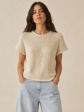 Caron Callahan Maeve Cotton Linen Mesh Lined Ivory Top Size Small